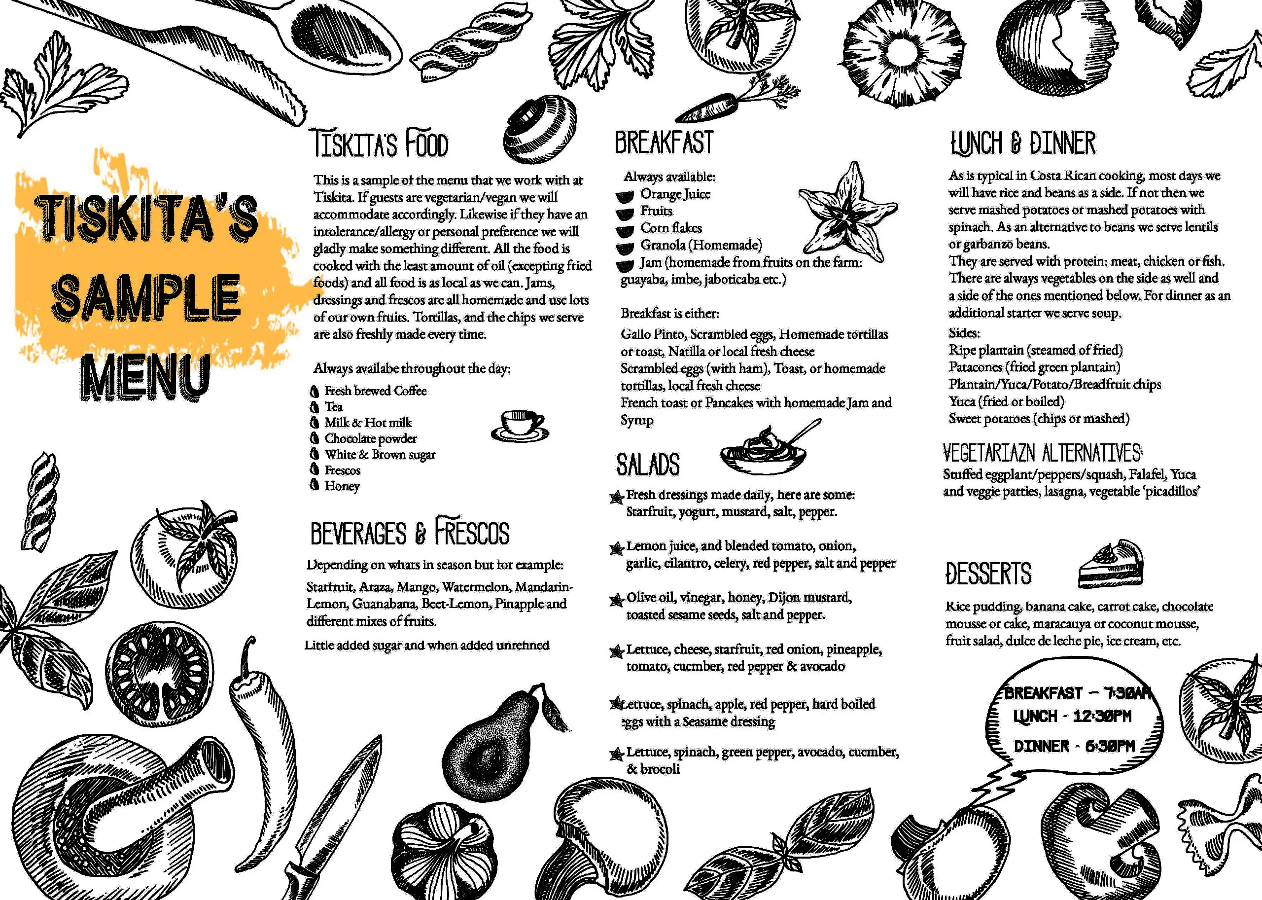 Tiskita Sample Menu