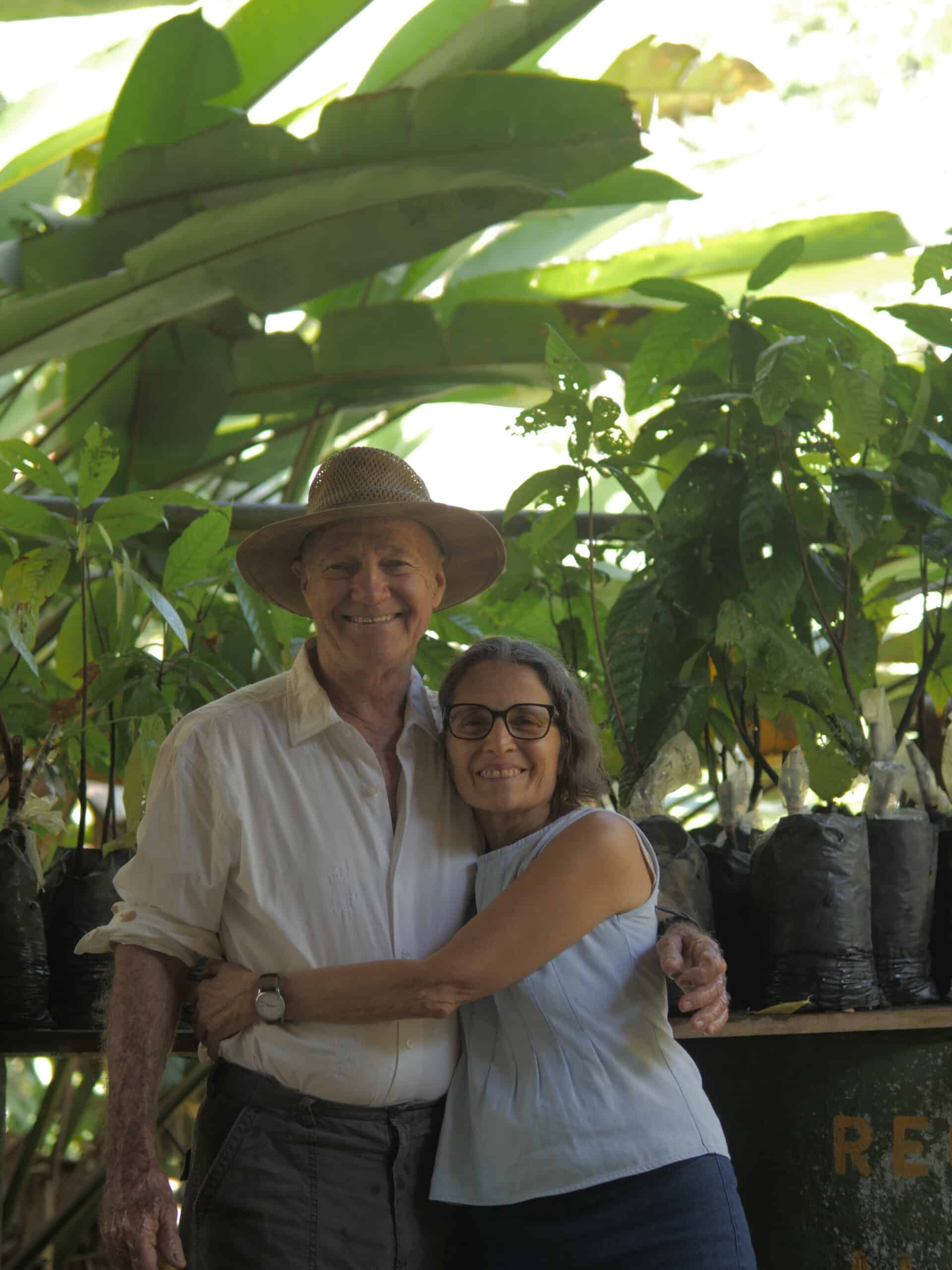 Tiskita founders Peter Aspinall and Lisbeth Núñez with seedlings for reforestation